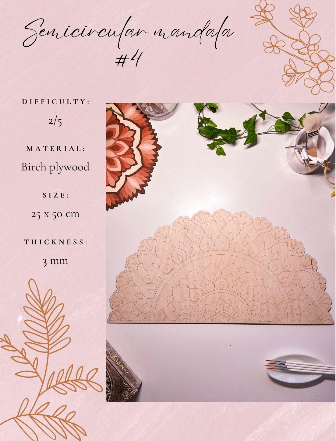 Set aus allen 5 halbkreisförmigen Holz-Mandalas zum Ausmalen, Kunsttherapie, DIY-Basteln, Ausmalen für Erwachsene, Wandkunst, Malerei, Heimdekoration, Ausmalbretter