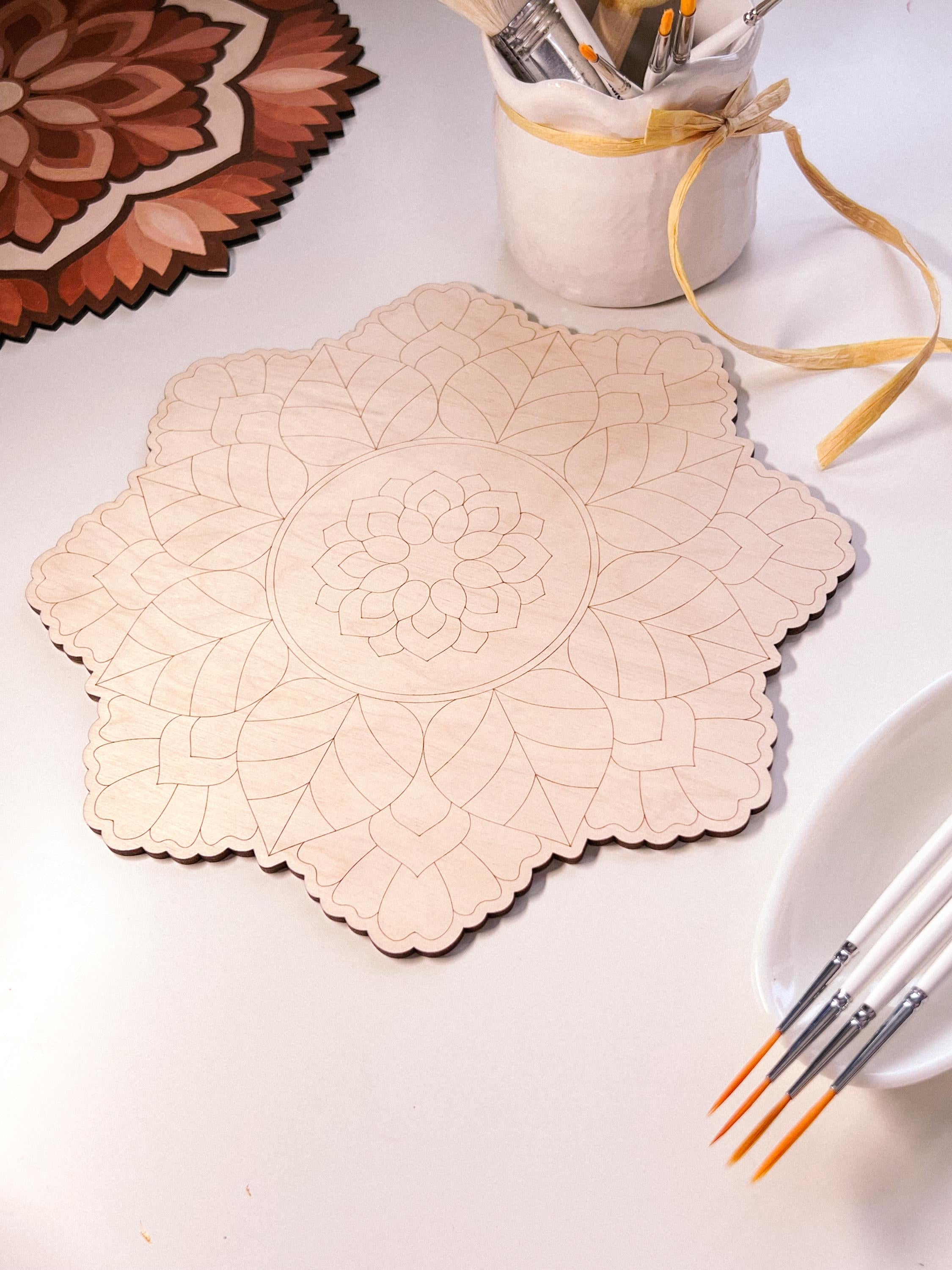 Wooden mandala for coloring, Art therapy, DIY craft, adult coloring, wall art, painting, home decor,easy drawing,coloring boards,mandala art
