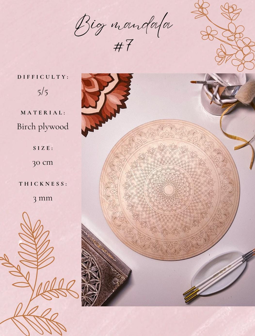 Wooden mandala for coloring, Art therapy, DIY craft, adult coloring, wall art, painting, home decor,easy drawing,coloring boards,mandala art