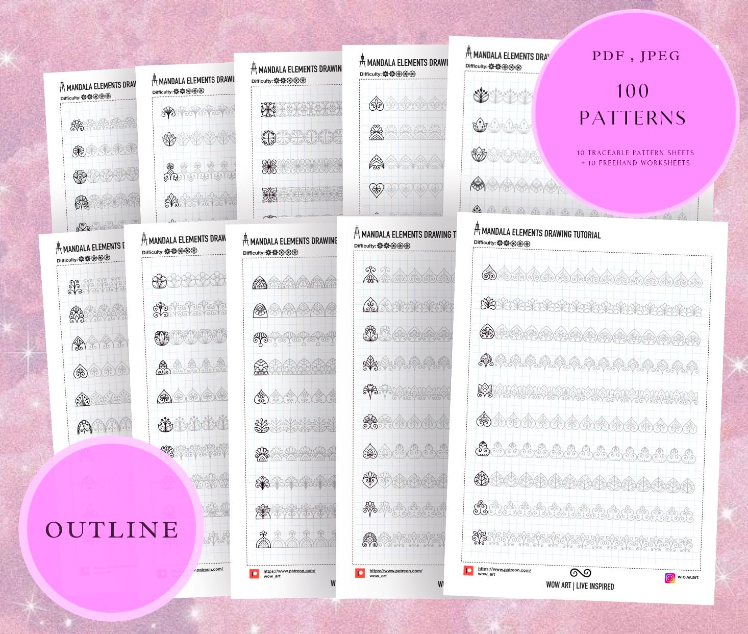 4. Simple Patterns Trainingsblätter Teil 2! Pdf, jpeg. Mandala Kunst, digitales Papier, sofortige Downloads, handgemacht, Kunsttherapie, Kalligrafie