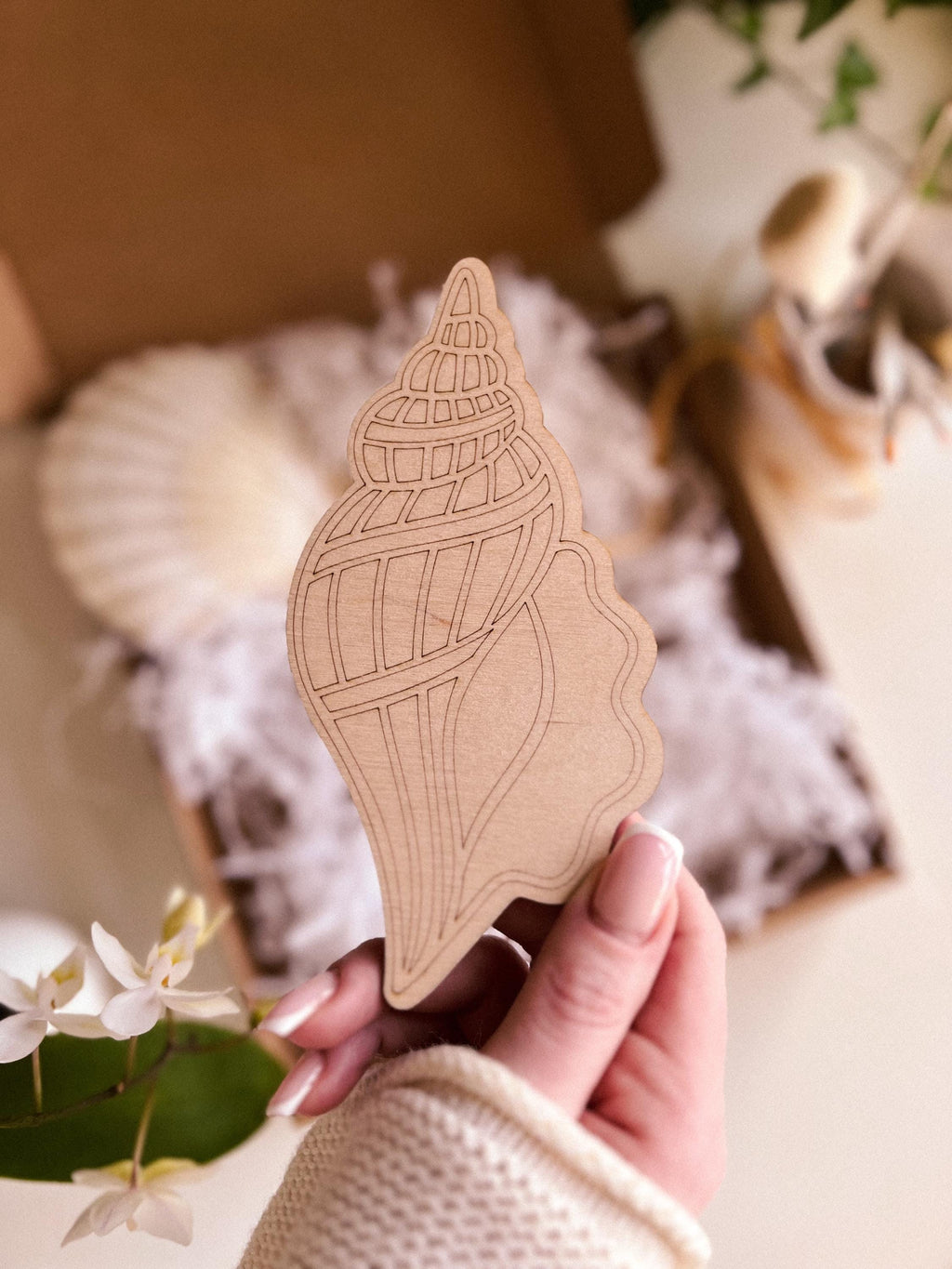 Holzmuschel-Malfarben-Set, DIY-Malfarben-Set, Holzhandwerksformen, Holzspielzeug, Meerestiere, Zeichnung, Wandkunst, Malen für Erwachsene, Kunsttherapie, Boho