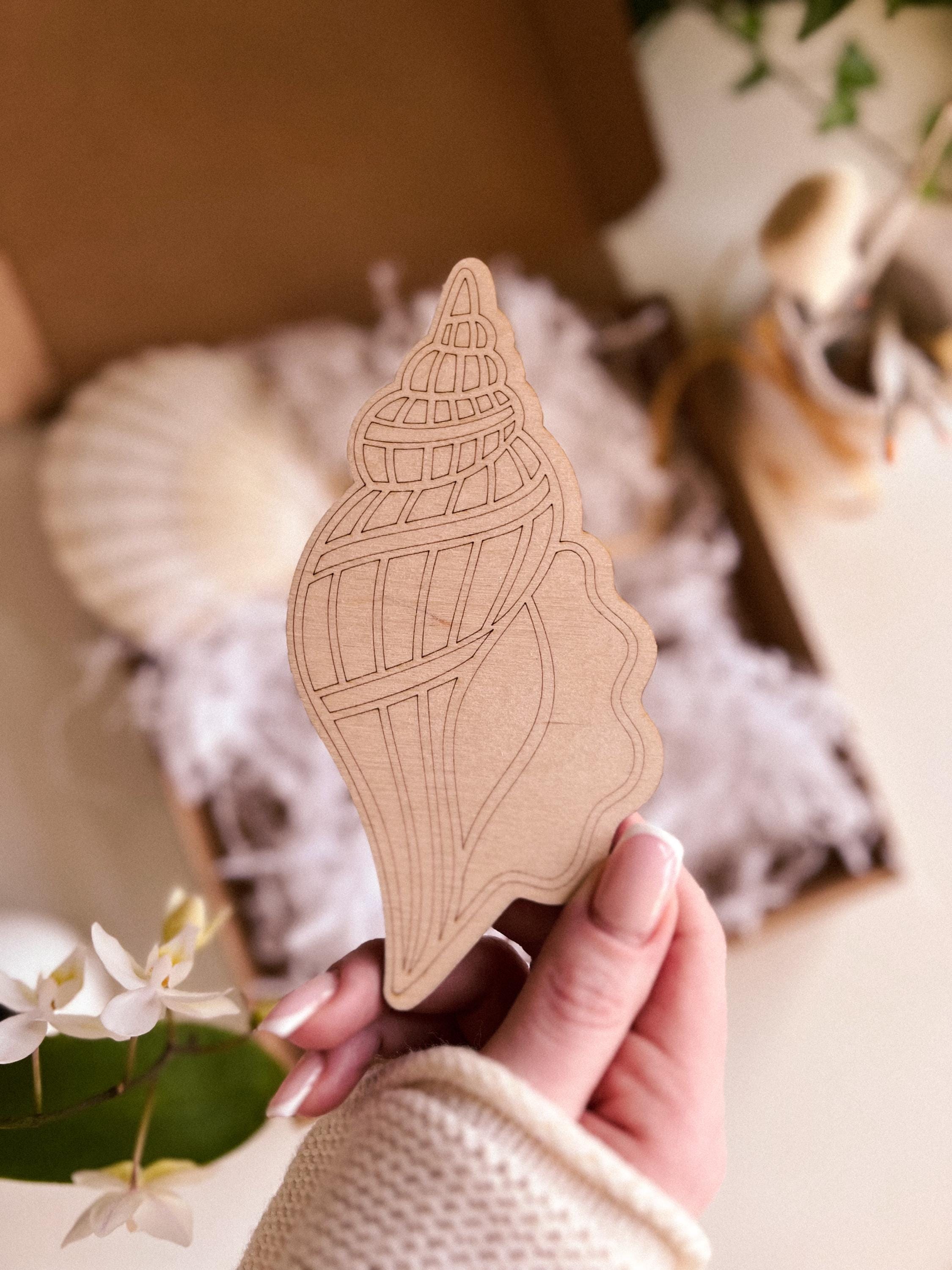 Holzmuschel-Malfarben-Set, DIY-Malfarben-Set, Holzhandwerksformen, Holzspielzeug, Meerestiere, Zeichnung, Wandkunst, Malen für Erwachsene, Kunsttherapie, Boho