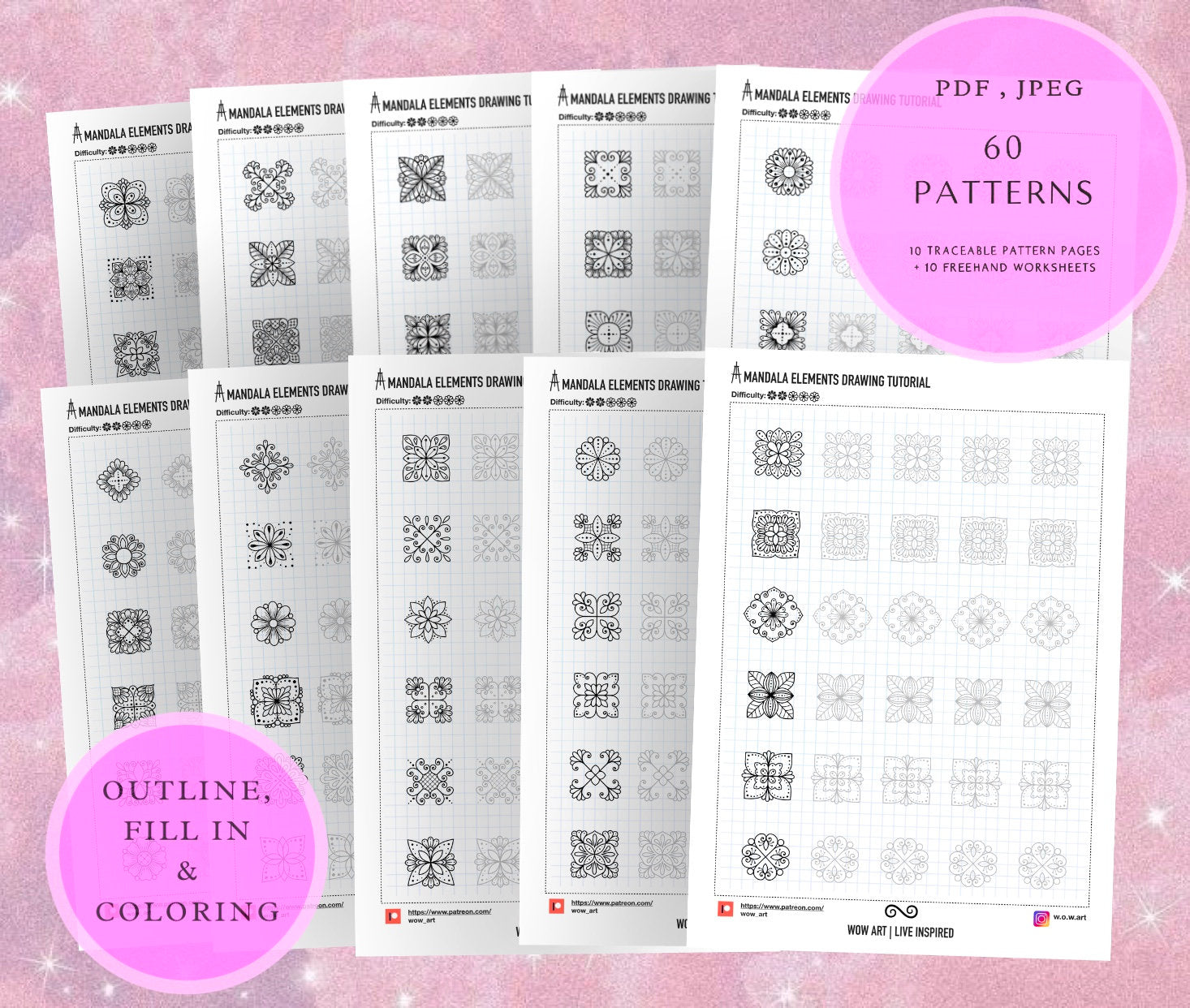10. Einfache Quadratmuster-Übungsblätter! Pdf/jpeg. Mandala-Kunst, Digitalpapier, Sofort-Downloads, handgemacht, Kunsttherapie, Kalligrafie
