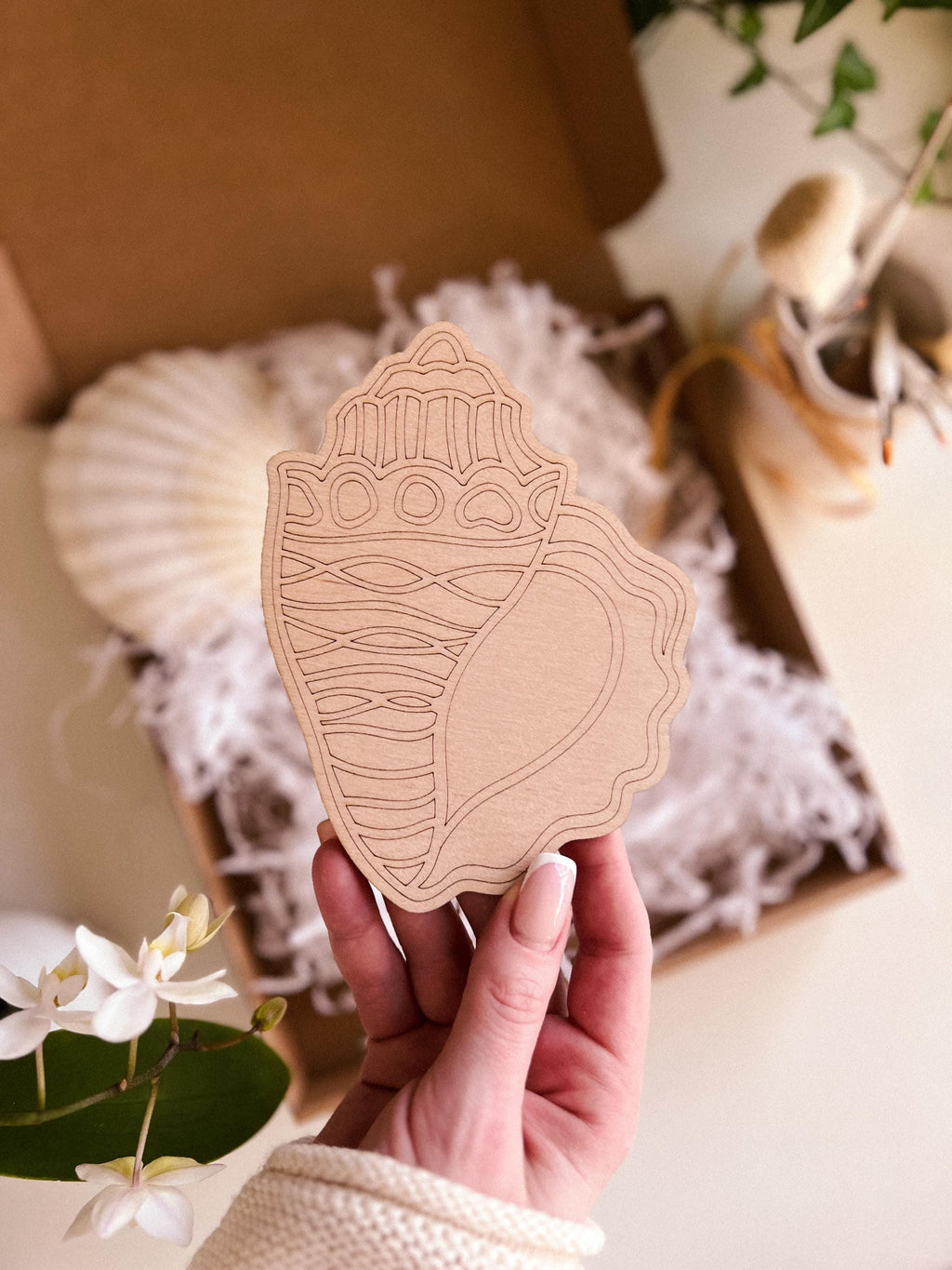 Malset aus Holzschalen, DIY-Malset, Bastelformen aus Holz, Holzspielzeug, Meerestiere, Zeichnen, Wandkunst, Malen für Erwachsene, Kunsttherapie, Boho