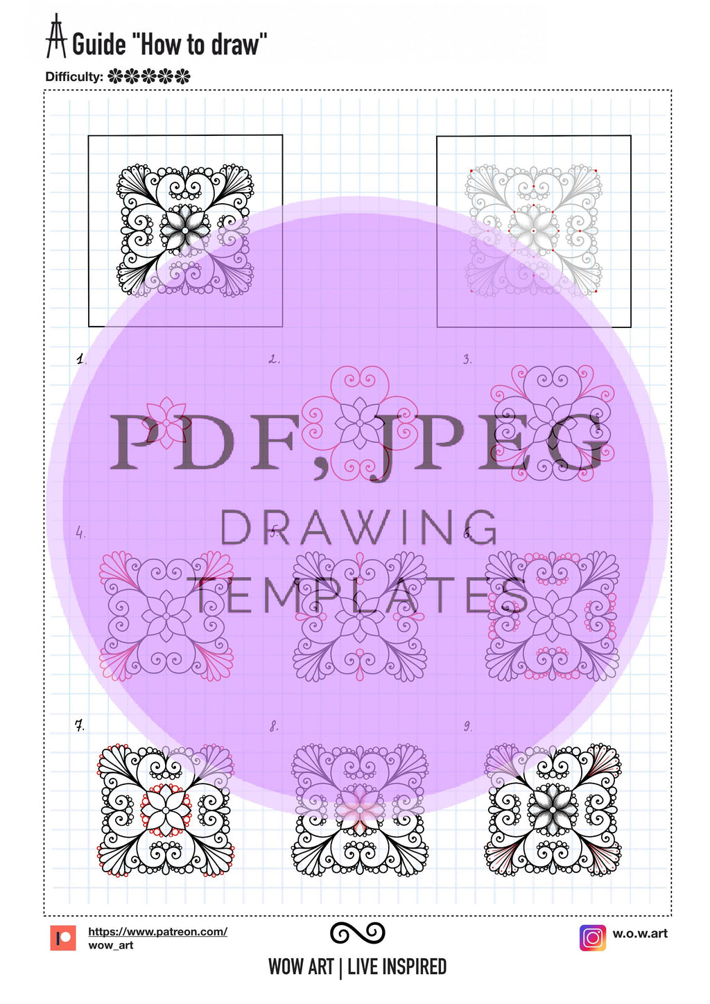 12 Kunst-Anleitungen „Wie man zeichnet“ mit aufwendigen zentralen Mandala-Mustern und Übungsblättern zum Umreißen und Ausfüllen. PDF, JPEG. Mandala-Kunst.