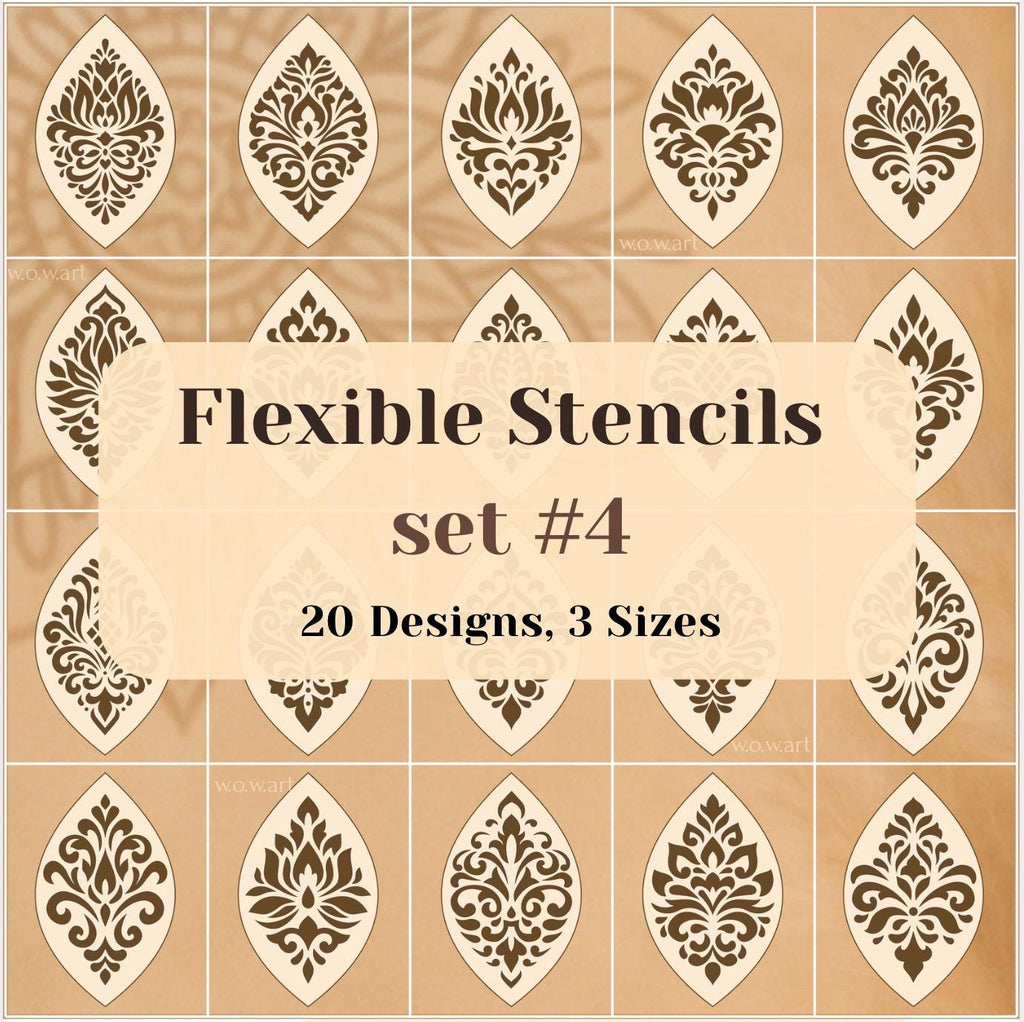 Flexibles Schablonen-Set #4: 20 aufwendige Designs in 3 Größen. Wiederverwendbare Schablonen für Mandalas, dekorative Muster, Dot Painting & DIY-Kunst