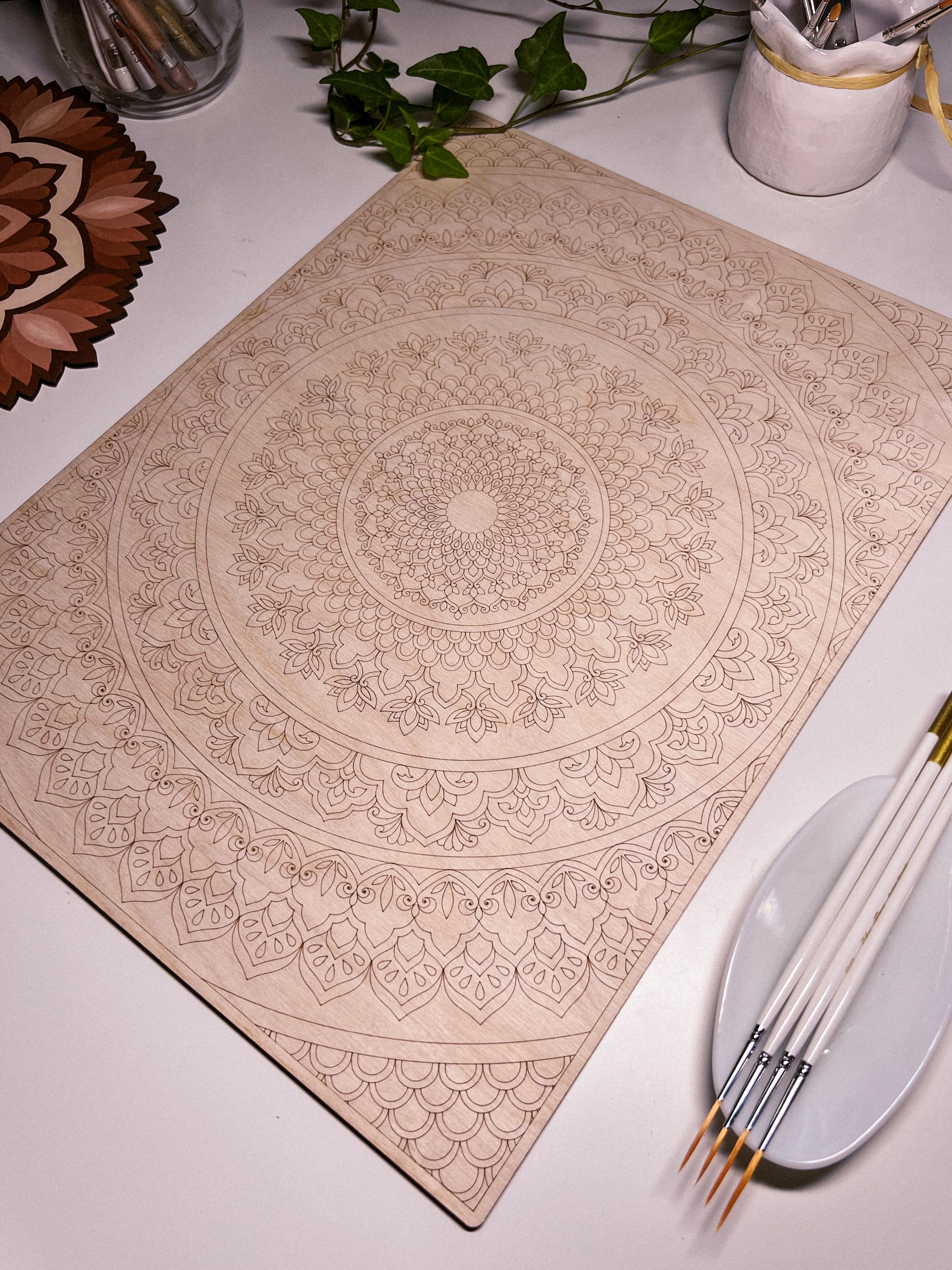 Wooden mandala for coloring, Art therapy, DIY craft, adult coloring, wall art, painting, home decor,easy drawing,coloring boards,mandala art