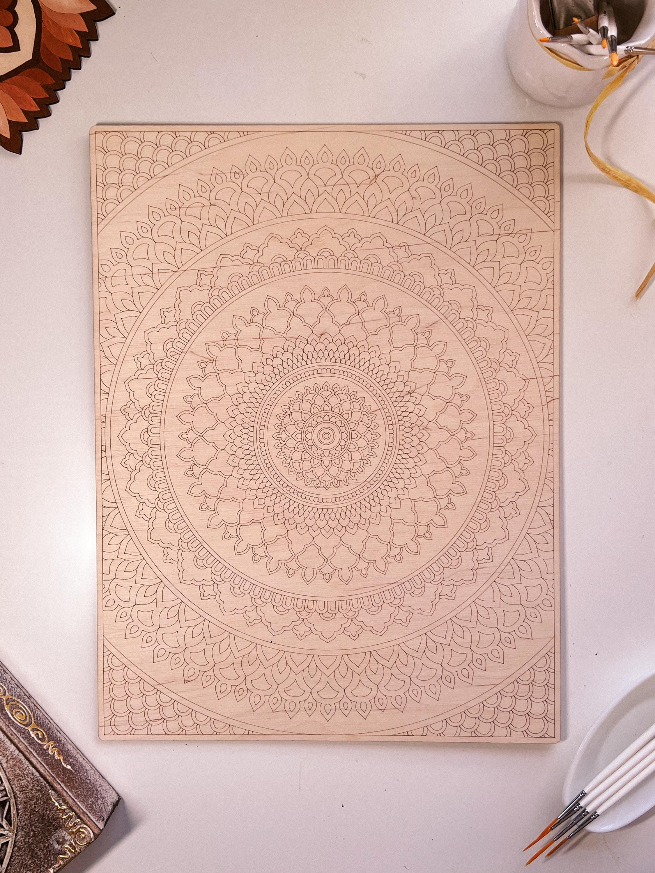 Wooden mandala for coloring, Art therapy, DIY craft, adult coloring, wall art, painting, home decor,easy drawing,coloring boards,mandala art