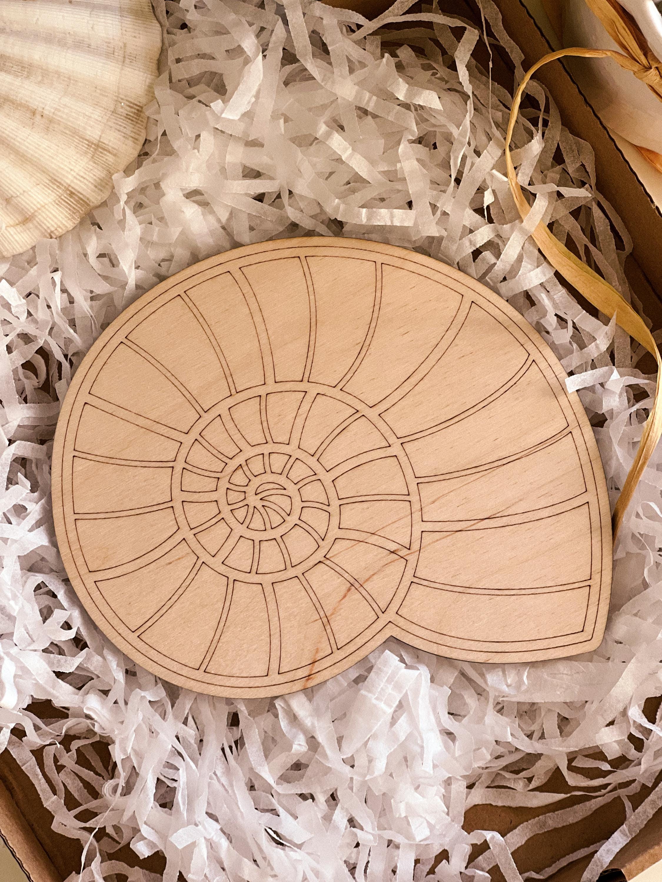 Hölzernes Muschel-Malset, DIY-Farben-Set, Holzrohlinge, Holzspielzeug, Meerestiere, Zeichnen, Wandkunst, Malbücher für Erwachsene, Kunsttherapie, Boho