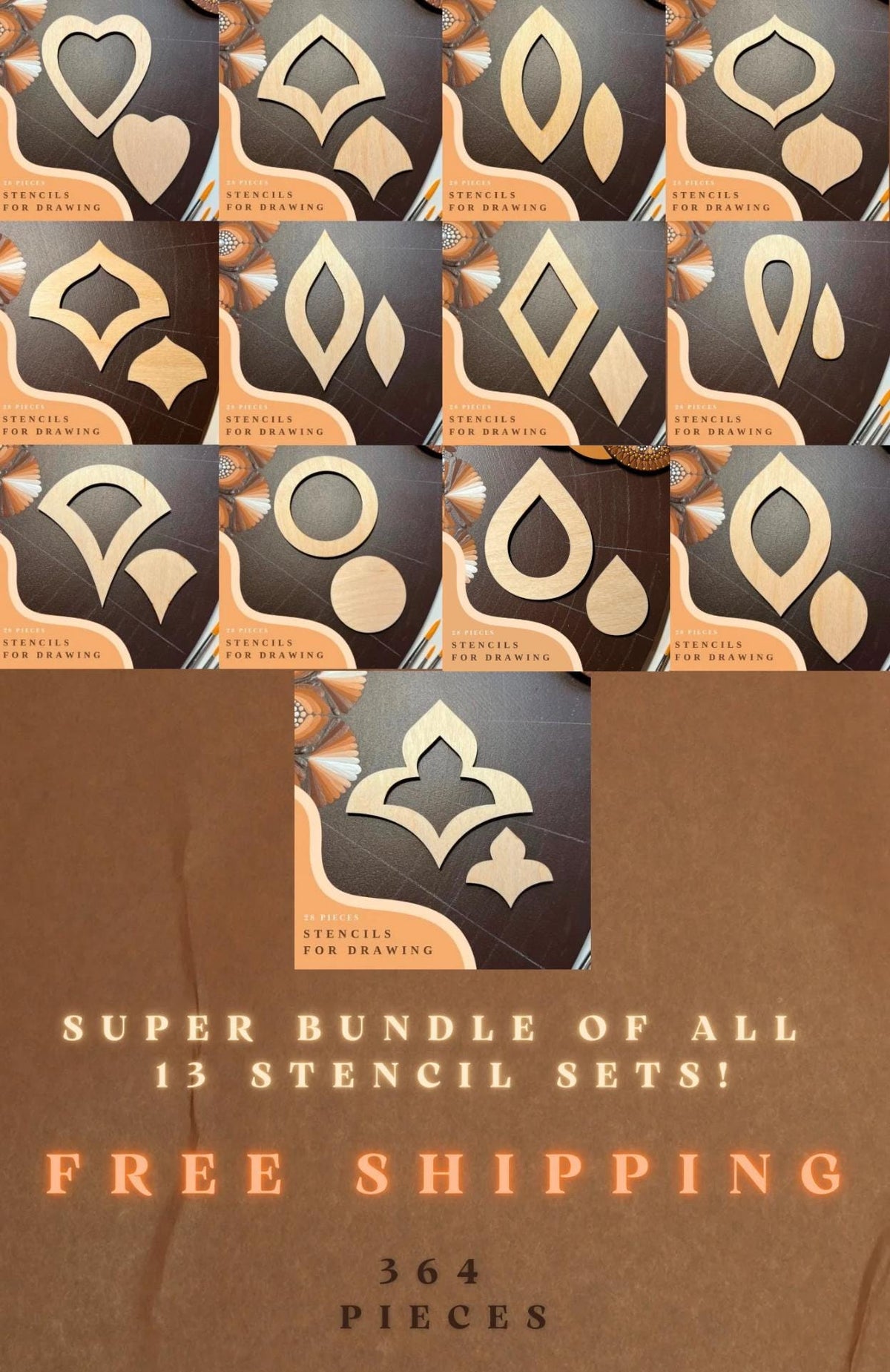 Professional wooden stencil sets for drawing, dot art tools, wooden shapes, Mandala art supplies,pattern building,geometric figures,tracing