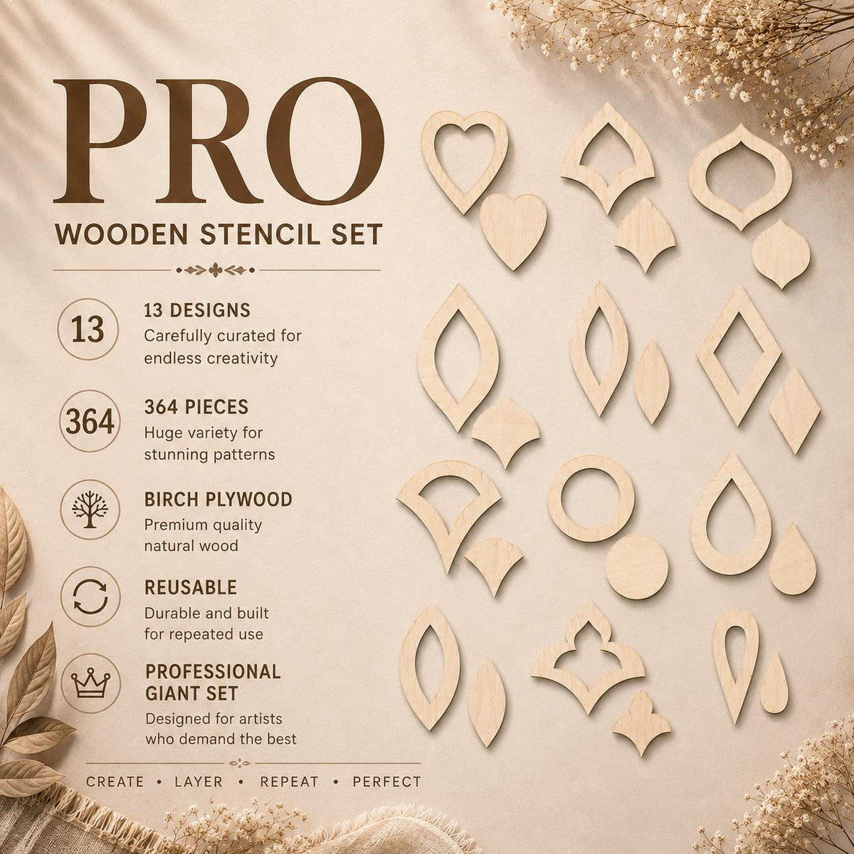 Professional wooden stencil sets for drawing, dot art tools, wooden shapes, Mandala art supplies,pattern building,geometric figures,tracing