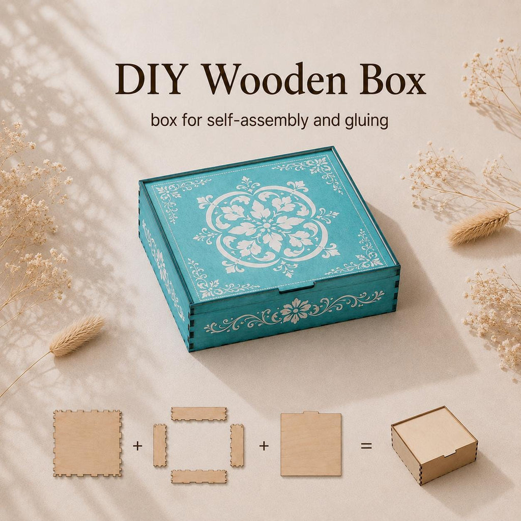 DIY Wooden Box Kit, Birch Plywood Box, Unfinished Wood Box, Craft Storage Box, Jewelry Box Blank, DIY Gift Box, Tile Stencil Box, Art