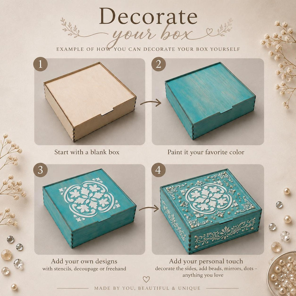 DIY Wooden Box Kit, Birch Plywood Box, Unfinished Wood Box, Craft Storage Box, Jewelry Box Blank, DIY Gift Box, Tile Stencil Box, Art