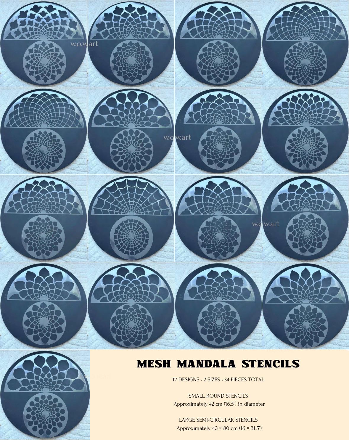 Flexible Art Stencils, 17 Mandala & Decorative Designs, Large Semi-Radius Stencils, Dot Painting, Reusable Painting Stencils